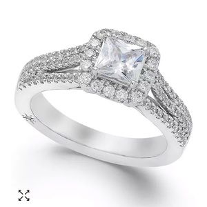 Engagement ring 1-1/4 carat tw, band 1/2 ct tw. 14&18k white gold. Worn < 2month